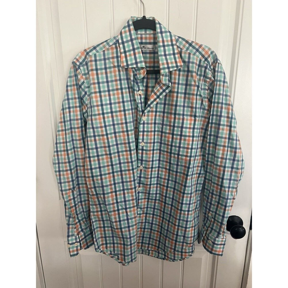 Peter Millar Men’s Medium Plaid Button-Down Shirt 100% Cotton Long Sleeve Preppy